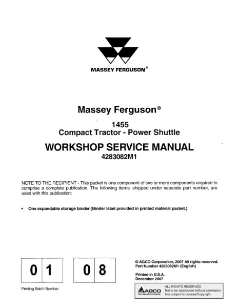 Massey Ferguson 1455 Power Shuttle Compact Tractor Service Repair 4283082M1 PDF