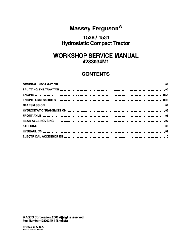 Massey Ferguson 1735E & 1740E Compact Tractor Service Repair PDF