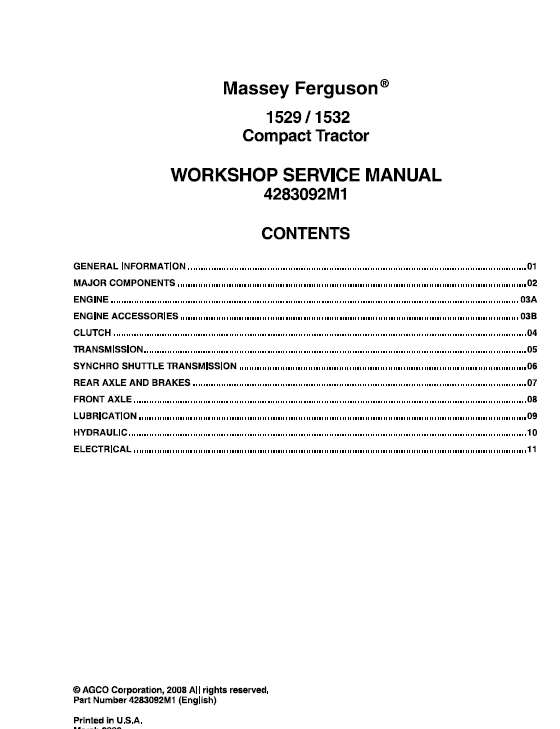 Massey Ferguson 1529 & 1532 Compact Tractor Service Repair PDF