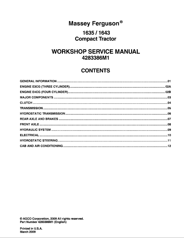 Massey Ferguson 1635 & 1643 Compact Tractor Service Repair PDF