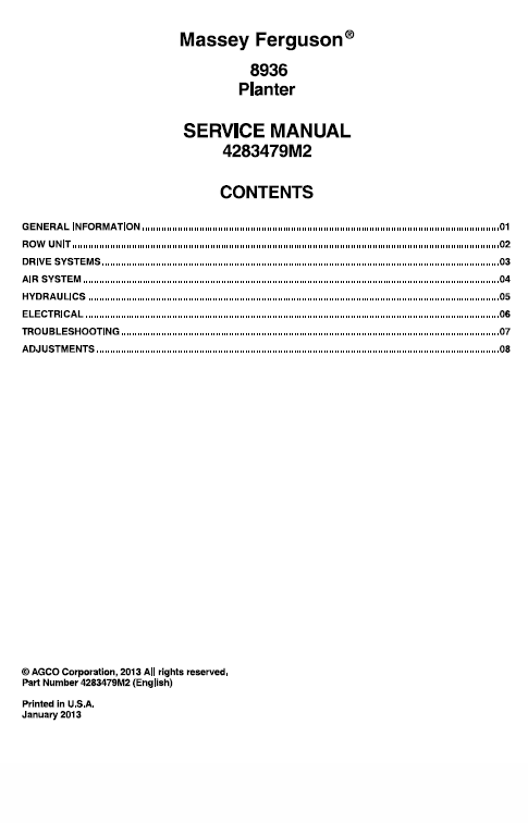 Massey Ferguson 8936 Planter Workshop Service Repair - PDF