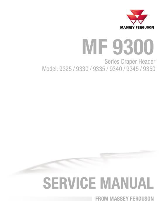 Massey Ferguson 9325-9350 DynaFlex Draper Header Service Repair - PDF