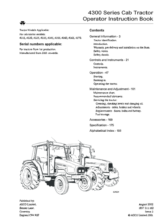 Massey Ferguson MF4315–MF4370 Cab Tractors Operation & Maintenance