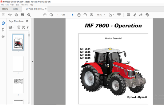 Massey Ferguson MF7614 MF7615 MF7616 MF7618 Essential Dyna-4 Dyna-6 Tractor Operation