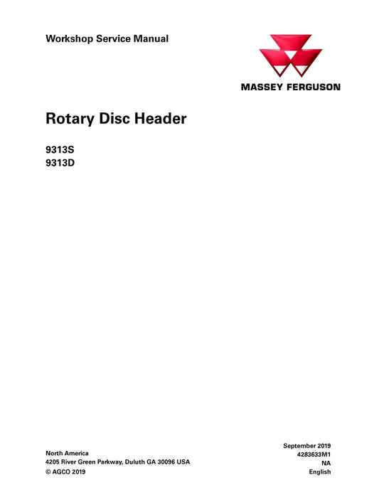 Massey Ferguson MF 9313S & 9313D Rotary Disc Header Workshop Service Repair Manual PDF
