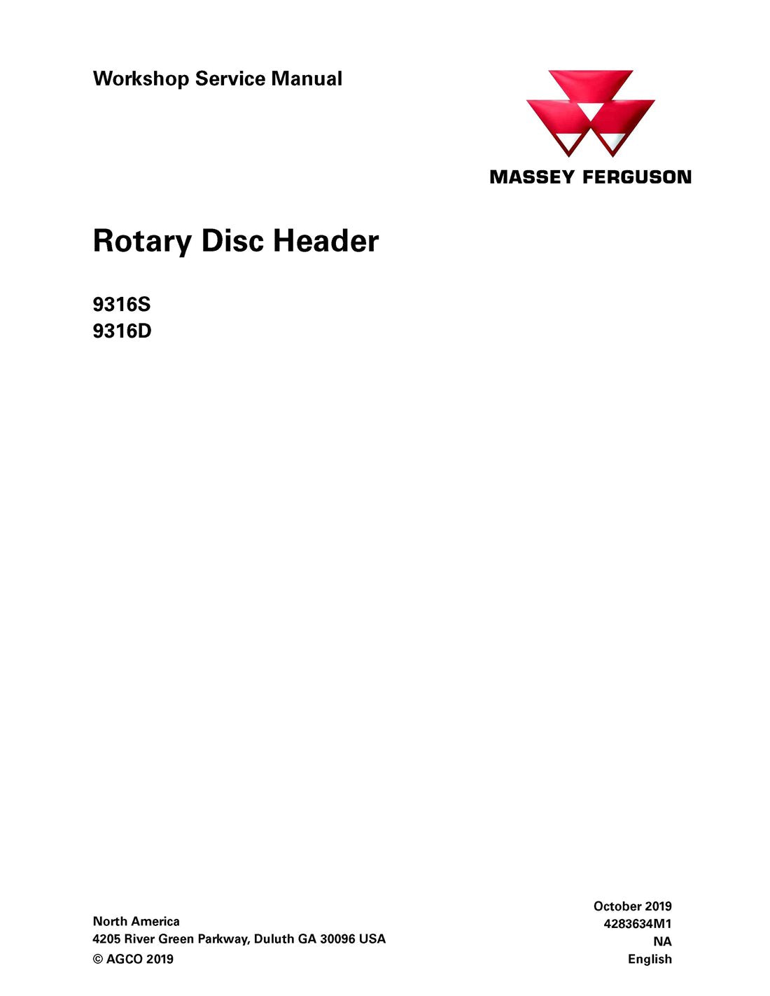 Massey Ferguson MF 9316S & 9316D Rotary Disc Header Service Repair PDF