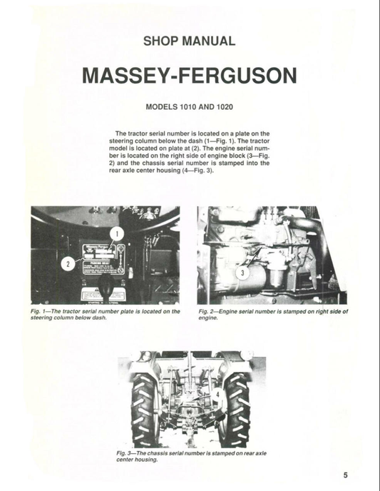 Massey Ferguson 1010 1020 Tractor Shop Service Repair PDF