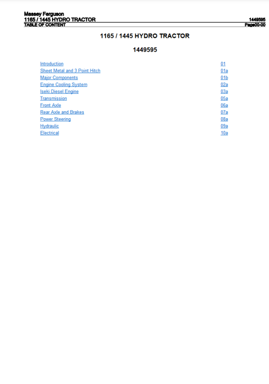 Massey Ferguson 1165 & 1445 Hydro Tractor Service Repair PDF