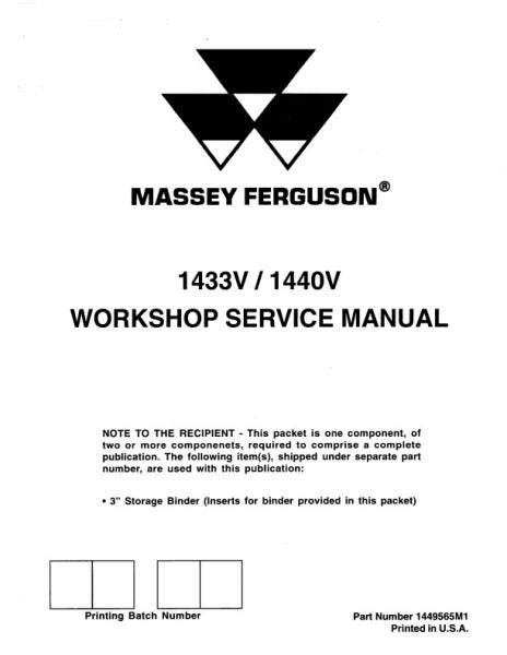 Massey Ferguson 1433V & 1440V Tractor Service Repair PDF