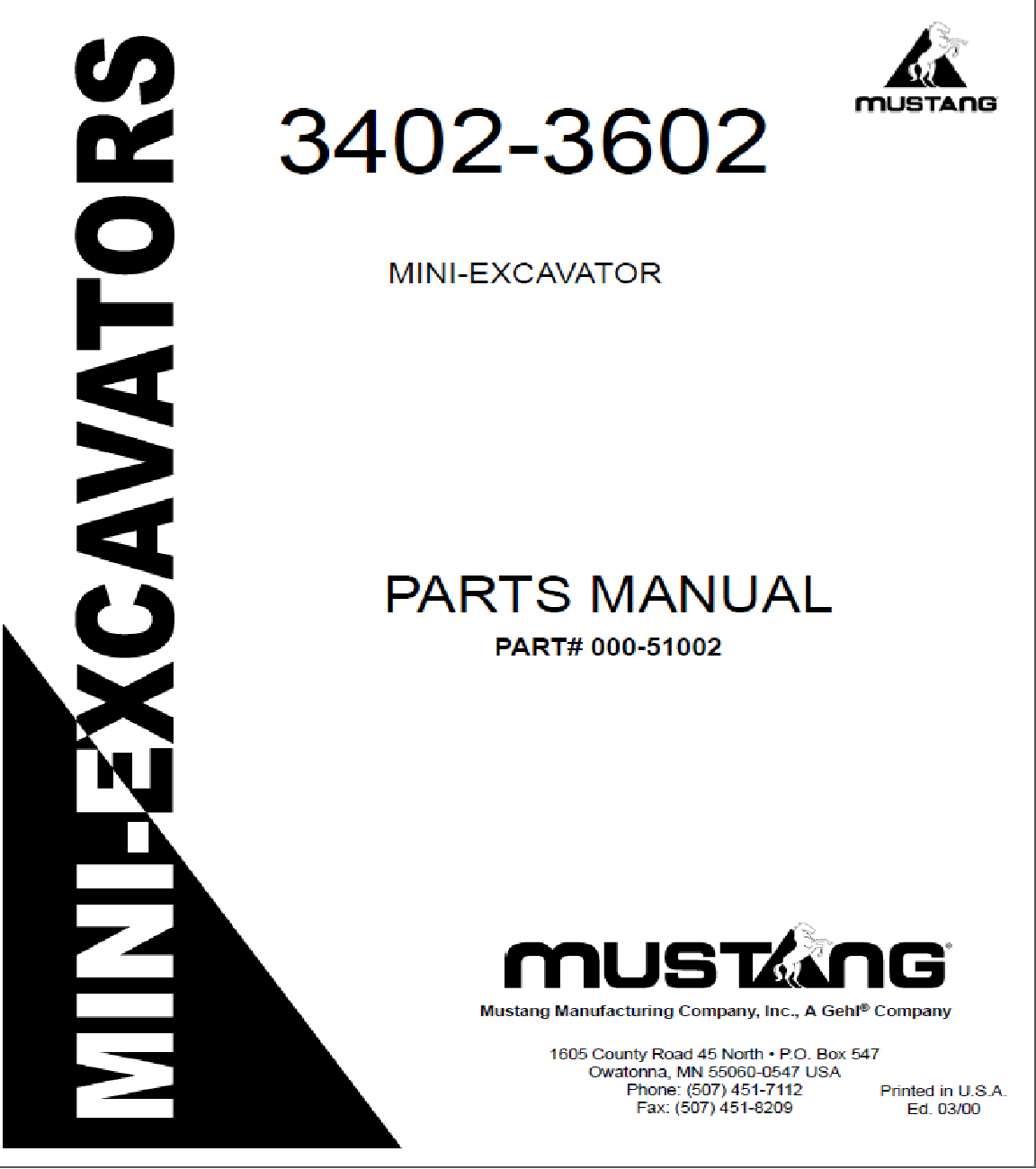 Mustang ME3602 Parts Catalog Manual (000-51002A) PDF Download