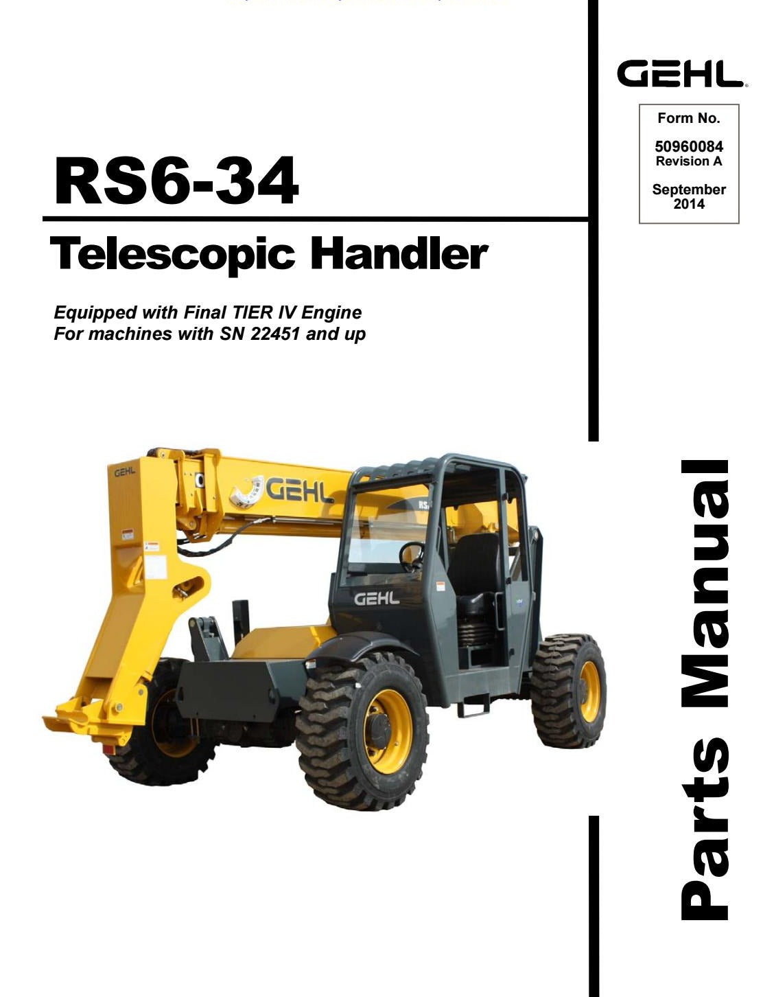 RS6-34 Gehl Telescopic Handler Parts Catalog Manual (From SN 21101) PDF Download