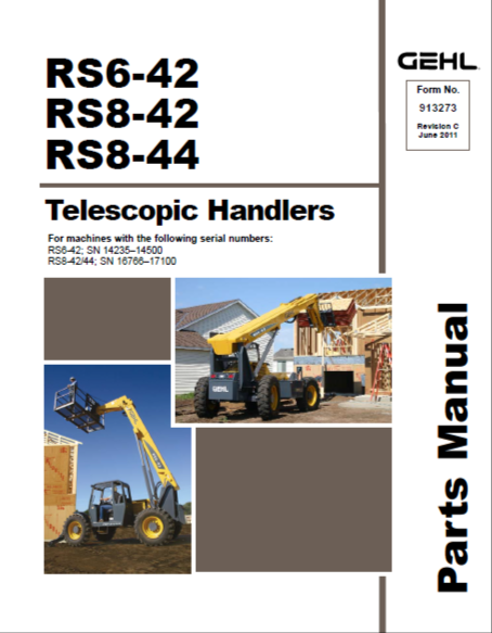 RS6-42 RS8-42 RS8-44 Gehl Telescopic Handler Parts Catalog Manual PDF Download