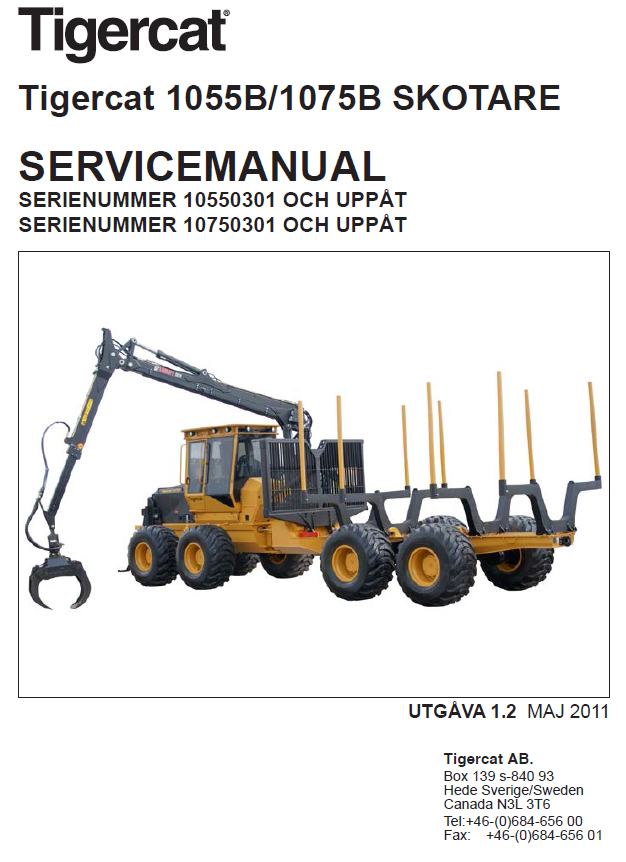 TIGERCAT 1055B FORWARDER SERVICE REPAIR MANUAL (10550301-10551000)