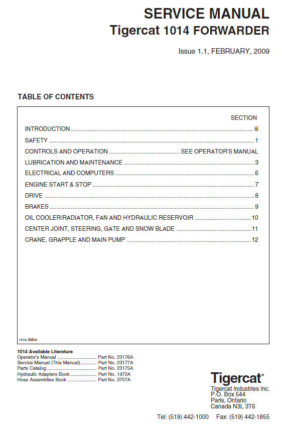 TIGERCAT 1014 FORWARDER SERVICE REPAIR MANUAL (10140101-10140500)