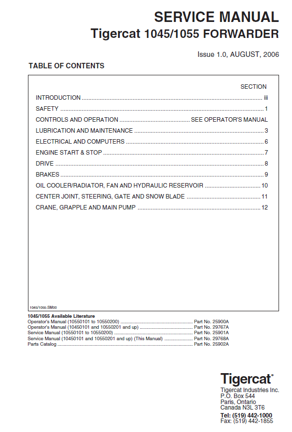 TIGERCAT 1045 FORWARDER SERVICE REPAIR MANUAL (10450101-10450300)