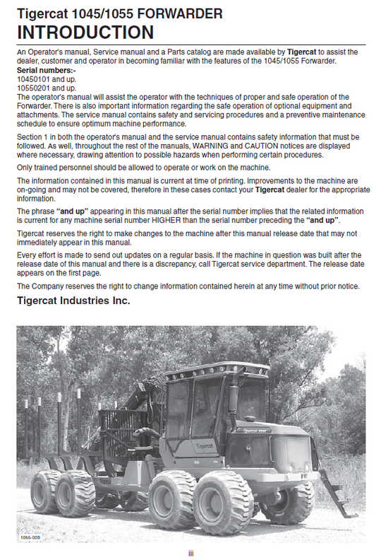 TIGERCAT 1055 FORWARDER SERVICE REPAIR MANUAL (10550101 10550300, 10550201-10550300)