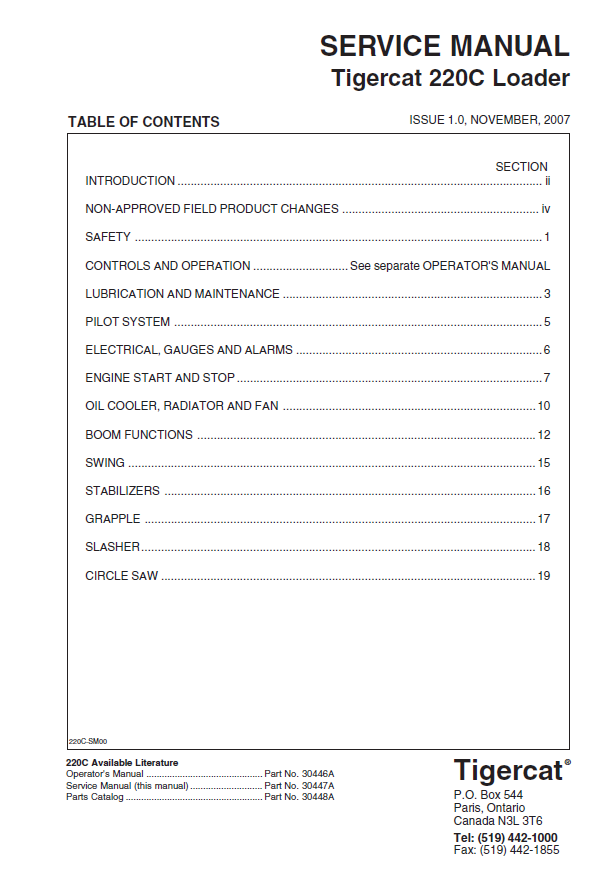 TIGERCAT 220C LOADER SERVICE REPAIR MANUAL (2200501-2200600)