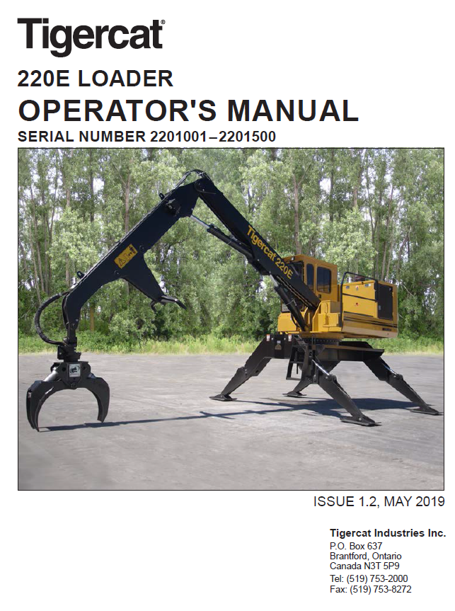 TIGERCAT 220E LOADER OPERATOR MANUAL (2201001-2201500)