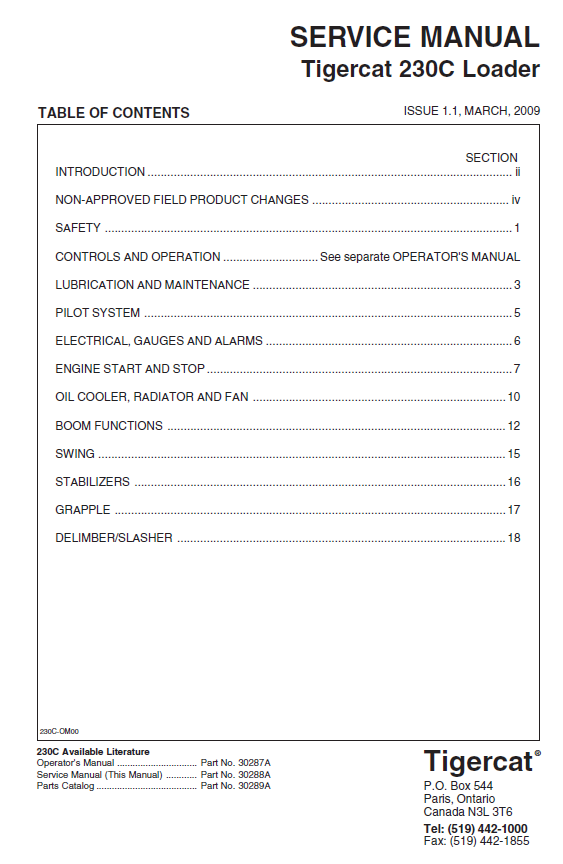 TIGERCAT 230C LOADER SERVICE REPAIR MANUAL (2301501-2301999)