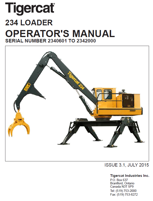 TIGERCAT 234 LOADER OPERATOR MANUAL (2340101-2342100, 2340601-2342000)