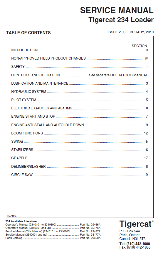 TIGERCAT 234 LOADER SERVICE REPAIR MANUAL (2340101-2342100, 2340101-2340600)