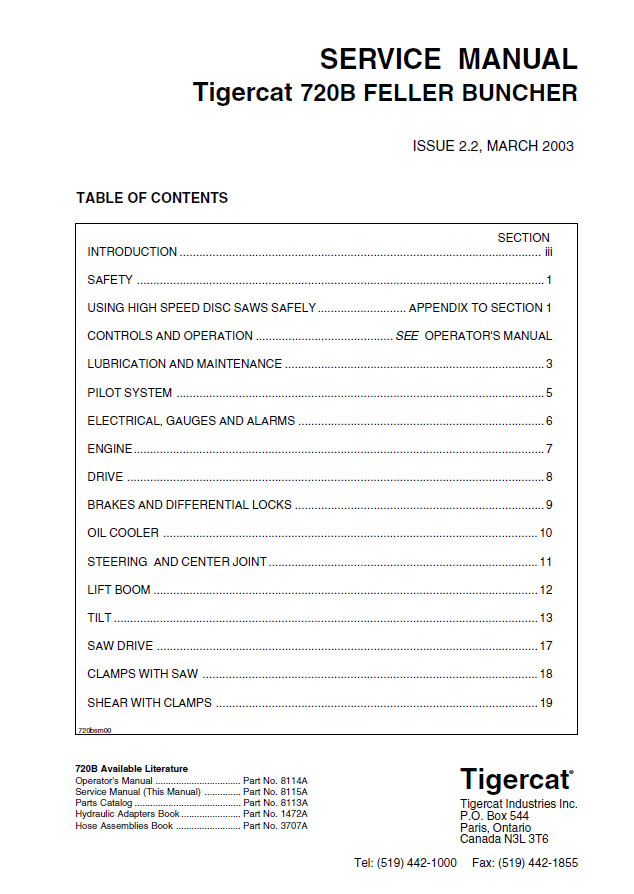 TIGERCAT 720B FELLER BUNCHER SERVICE MANUAL (7202001 - 7202999)