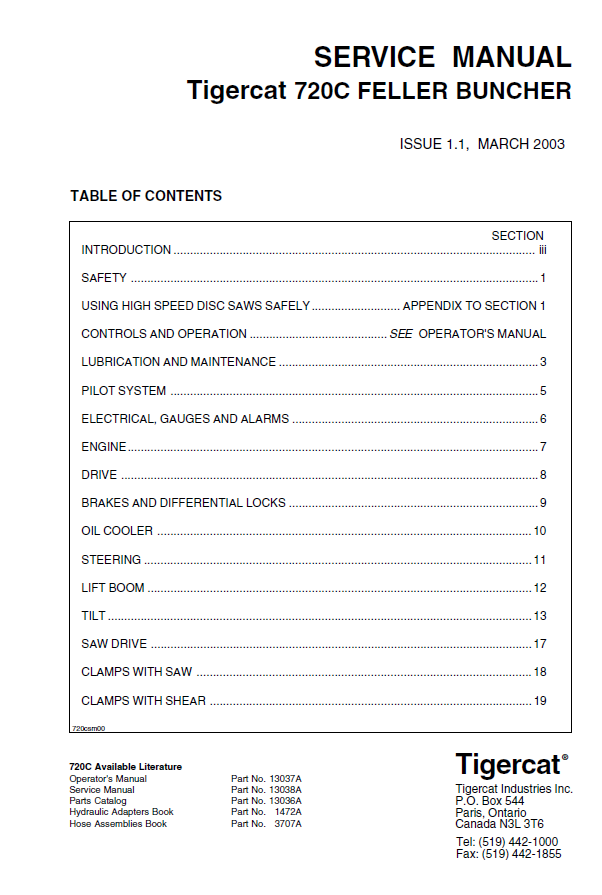 TIGERCAT 720C FELLER BUNCHER SERVICE MANUAL (7203001 - 7203499)