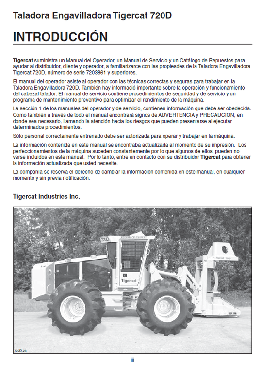 TIGERCAT 720D FELLER BUNCHER OPERATOR MANUAL (7203501-7204400, 7203861-7204400)