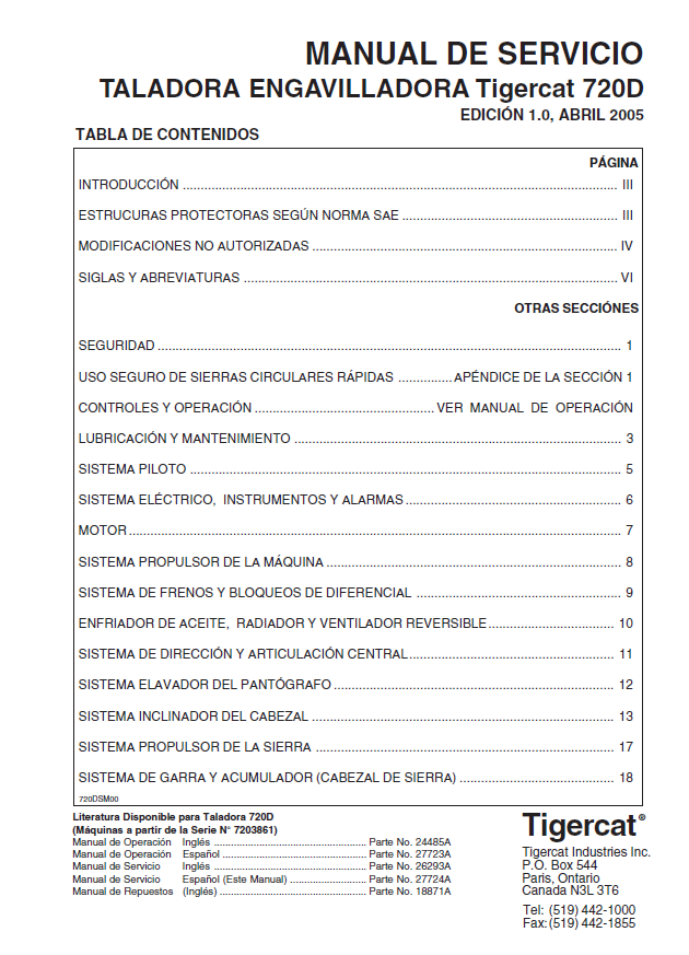TIGERCAT 720D FELLER BUNCHER SERVICE MANUAL (7203501-7204400, 7203861-7204400)