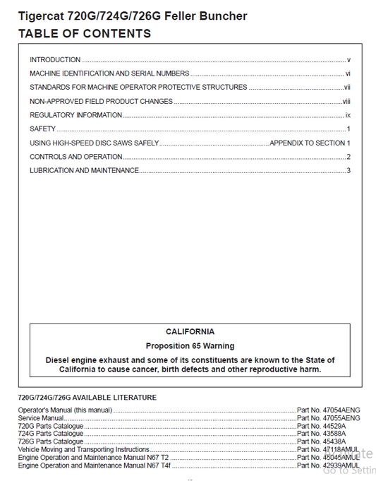TIGERCAT 724G FELLER BUNCHER OPERATOR MANUAL (7243101-7246000, 7244001-7245000)