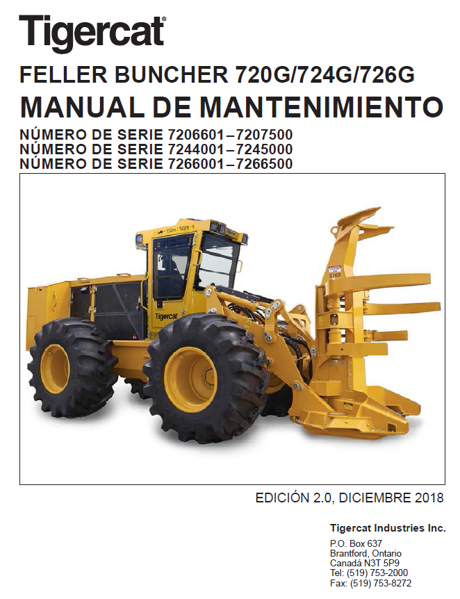 TIGERCAT 724G FELLER BUNCHER SERVICE MANUAL (7243101-7246000, 7244001-7245000)