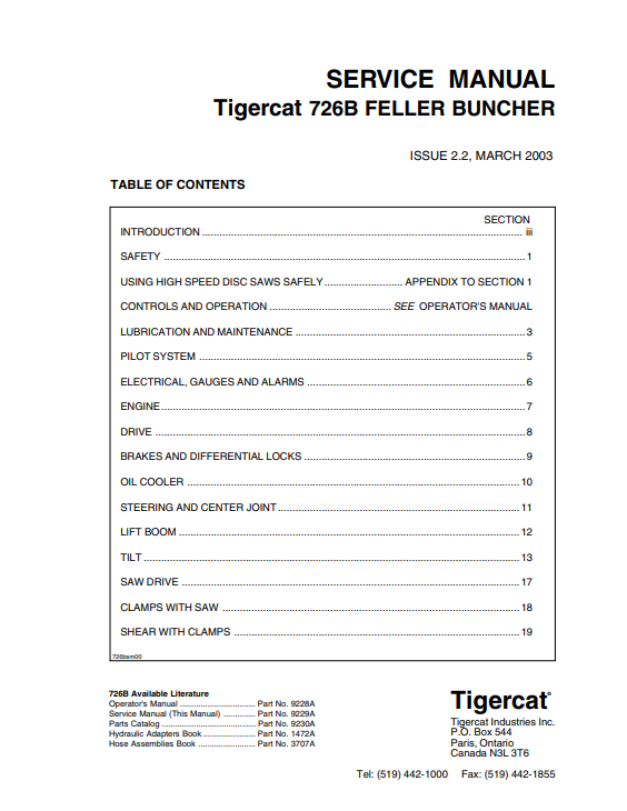 TIGERCAT 726B FELLER BUNCHER SERVICE REPAIR MANUAL (7261001-7261999)