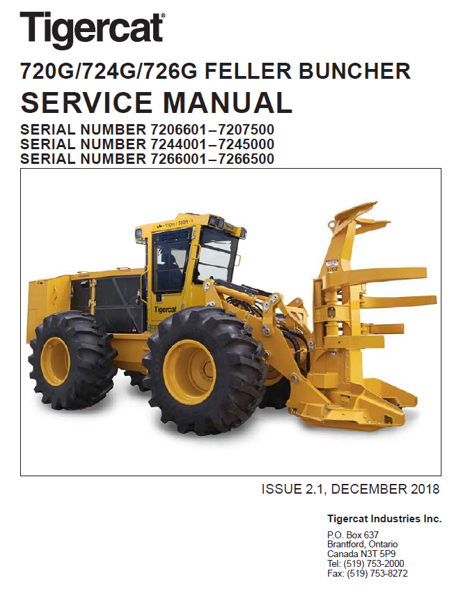 TIGERCAT 726G FELLER BUNCHER SERVICE MANUAL (7265001-7266700, 7266001-7266500)