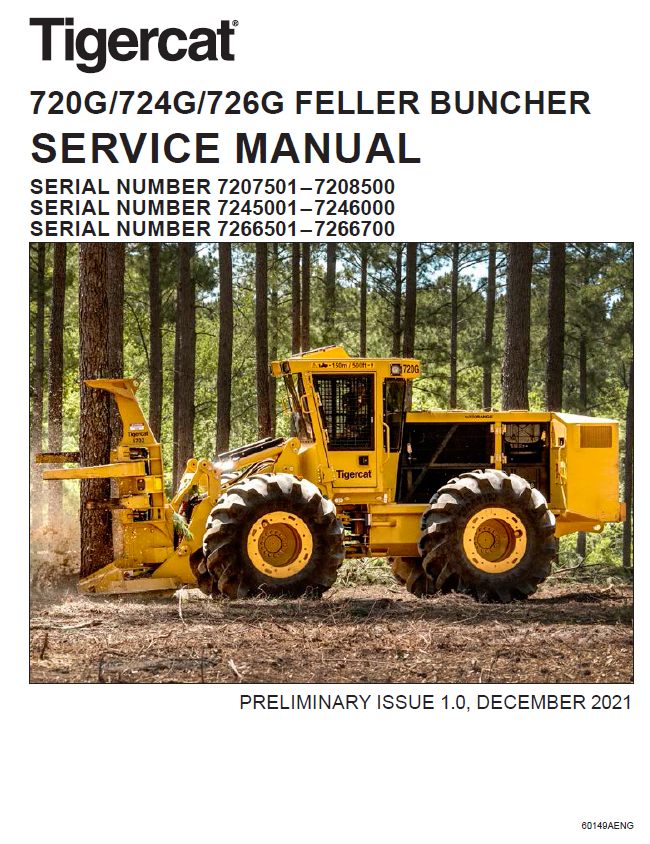 TIGERCAT 726G FELLER BUNCHER SERVICE MANUAL (7265001-7266700, 7266501-7266700)