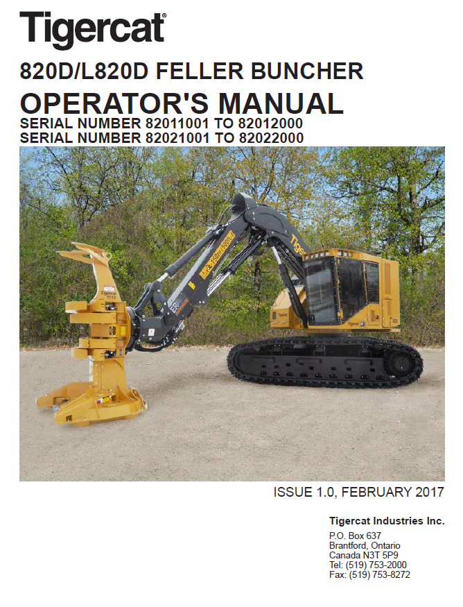 TIGERCAT 820D FELLER BUNCHER OPERATOR MANUAL (82011001-82012000)