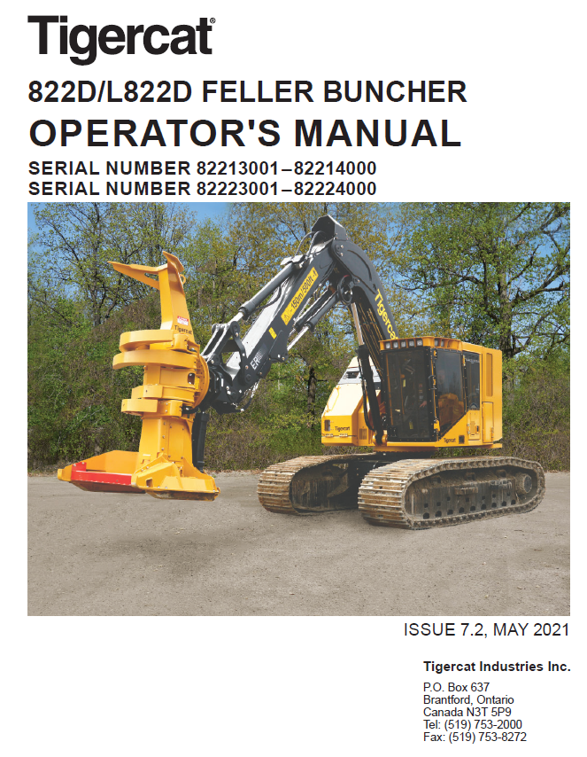TIGERCAT 822D FELLER BUNCHER OPERATOR MANUAL (82213001-82214000)