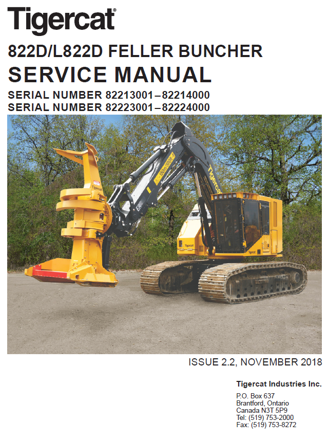 TIGERCAT 822D FELLER BUNCHER SERVICE MANUAL (82213001-82214000) - PDF FILE DOWNLOAD