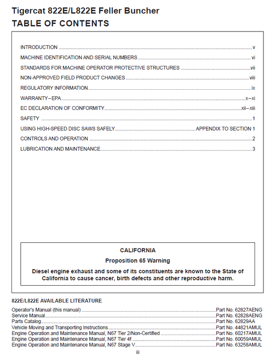 TIGERCAT 822E FELLER BUNCHER OPERATOR MANUAL (82214001-82215000)