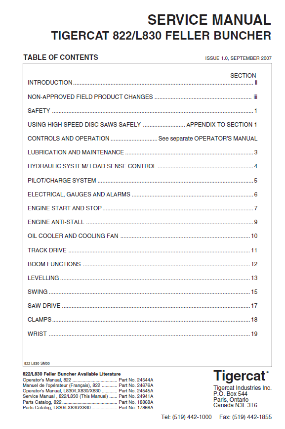 TIGERCAT 822 FELLER BUNCHER SERVICE MANUAL (8220101-82210999, 822010191-82210999)