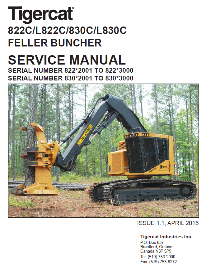 TIGERCAT 830C FELLER BUNCHER SERVICE MANUAL (83011001-83013000, 83012001-83013000)