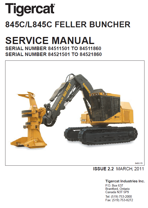 TIGERCAT 845C FELLER BUNCHER SERVICE MANUAL (84511501-84512500, 84511501-84511860)