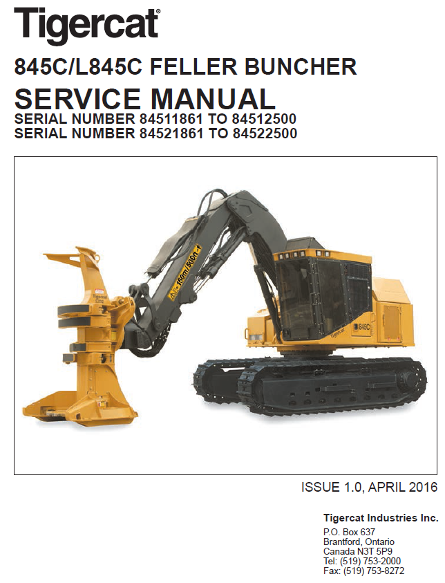 TIGERCAT 845C FELLER BUNCHER SERVICE MANUAL (84511501-84512500, 84511861-84512500)