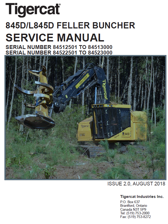 TIGERCAT 845D FELLER BUNCHER SERVICE MANUAL (84512501-84513000)