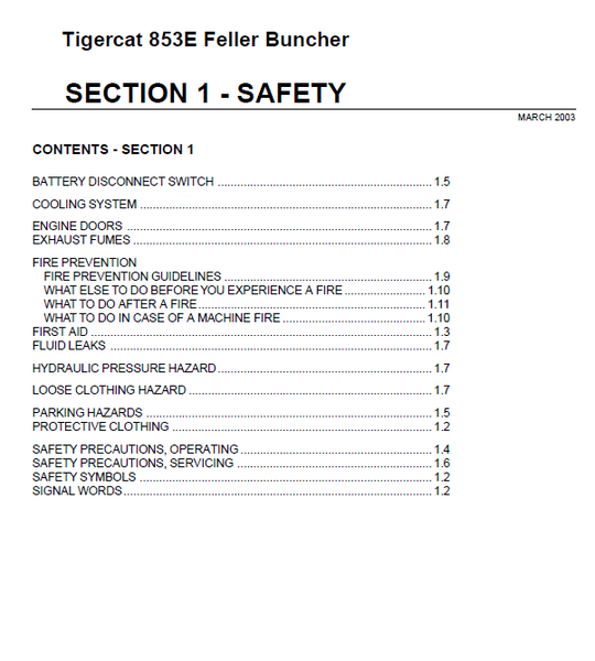 TIGERCAT 853T FELLER BUNCHER SERVICE MANUAL (853T393-853T499)