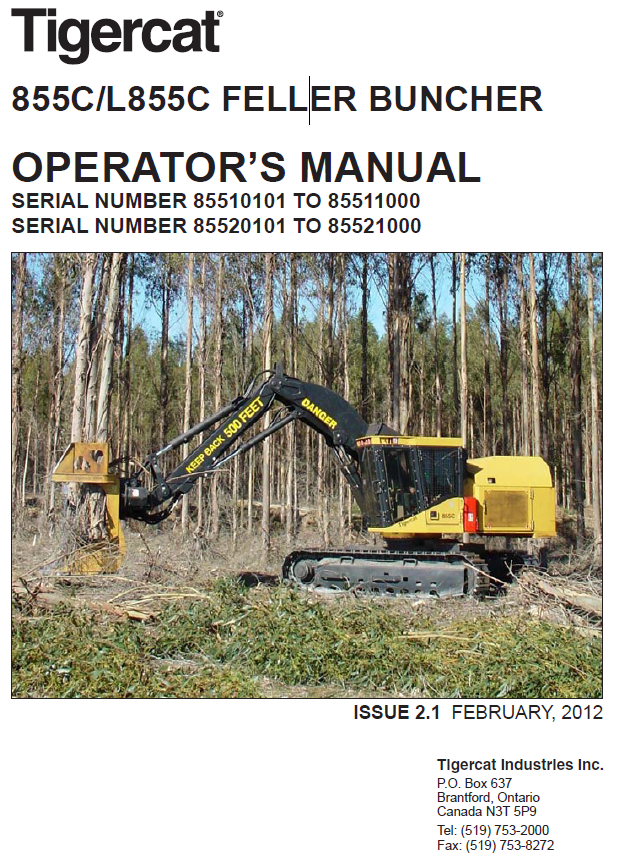 TIGERCAT 855C FELLER BUNCHER OPERATOR MANUAL (85510101-85512000, 85510101-85511000)