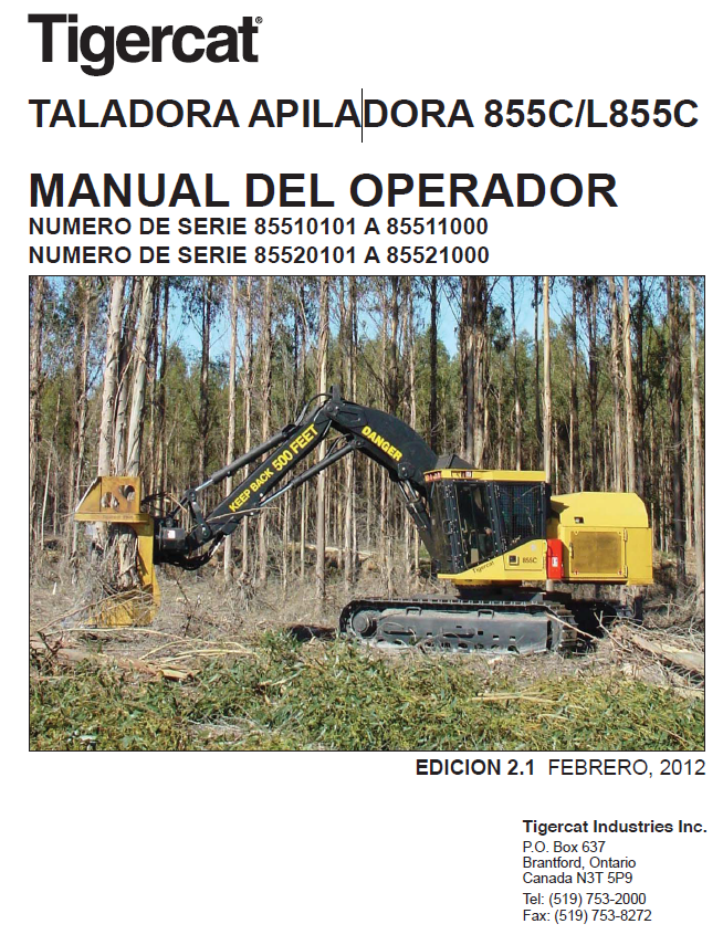 TIGERCAT 855C FELLER BUNCHER OPERATOR MANUAL (85510101-85512000, 85510101-85511000)