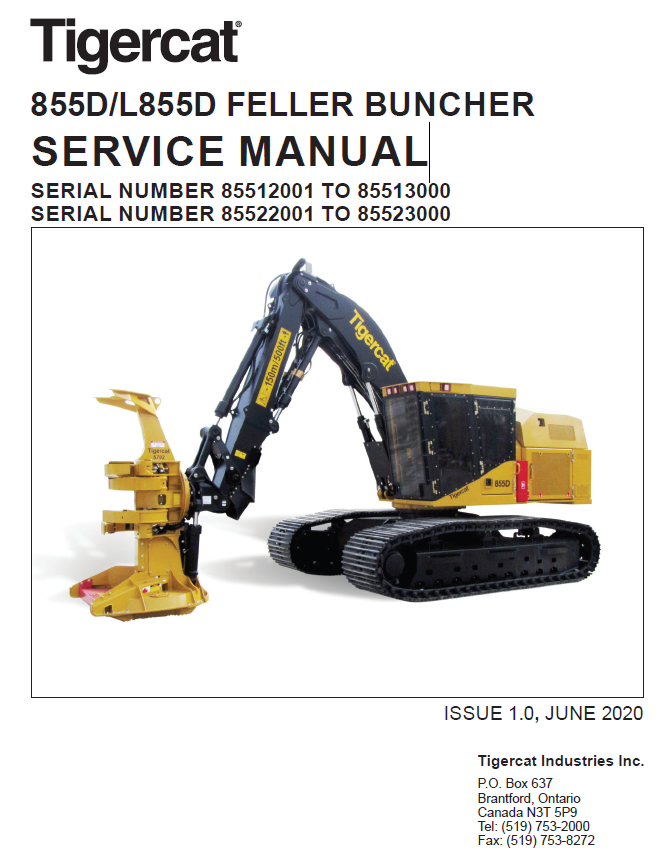 TIGERCAT 855D FELLER BUNCHER SERVICE MANUAL (85512001-85513000) - PDF FILE DOWNLOAD