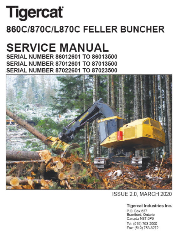 TIGERCAT 860C FELLER BUNCHER SERVICE MANUAL (86011501-86013500, 86012601-86013500)