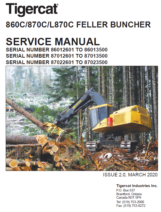 TIGERCAT 870C FELLER BUNCHER SERVICE MANUAL (87011501-87013500, 87012601-87013500)