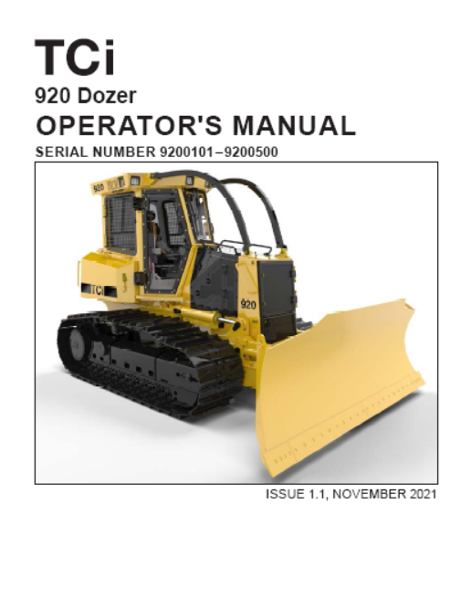 TIGERCAT 920 DOZER (9200101–9200500) OPERATOR MANUAL 60150AENG